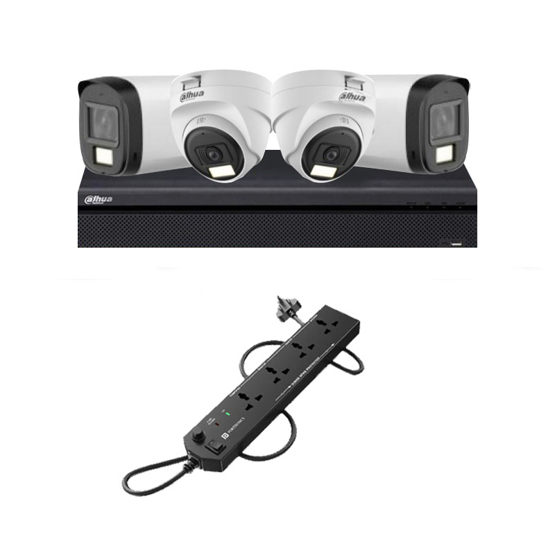 Picture of Dahua 4 CCTV Cameras Combo (2 Indoor & 2 Outdoor CCTV Cameras with Mic) + DVR + HDD + Accessories + Power Supply + 90m Cable + Power Strip